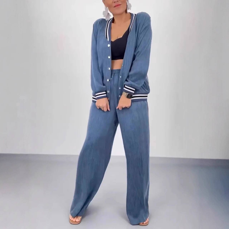Ensemble cardigan oversize en tricot et pantalon large – Tenue de détente d'automne confortable (XS-XXXL, poly-élasthanne extensible, esthétique minimaliste)_voghion.com
