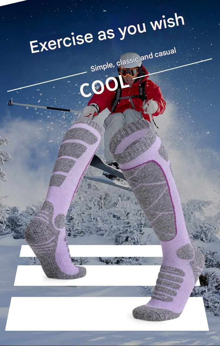 Due paia di calzini invernali lunghi da donna, calzini sportivi da alpinismo spessi, calzini lunghi da donna con fondo in asciugamano, calzini caldi che assorbono il sudore_voghion.com
