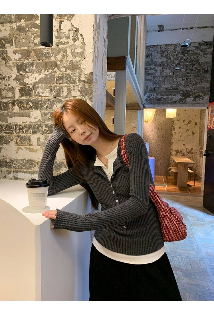 Super Beautiful For Women Autumn 2025 New Trendy Two-Piece Top Gray Knitted Sweater_voghion.com