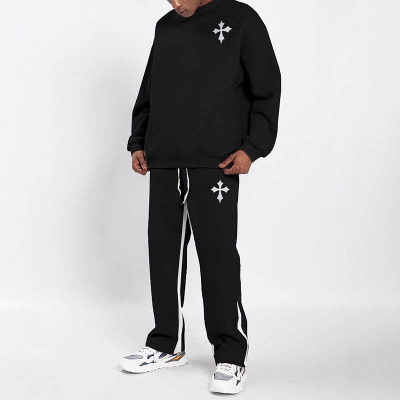 Men's Clothing Autumn/Winter Sweatshirt And Trousers Men's Cross Embroidery Hoodie And Pants Set 2-Piece Casual Outfit For Autumn Winter Fashion_voghion.com