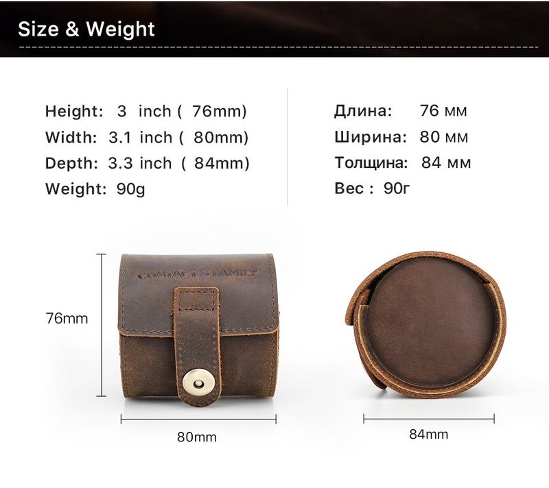 Handcrafted Vintage Crazy Horse Leather Single Watch Box For Travel - Premium Leather Watch Storage Case (Coffee)_voghion.com
