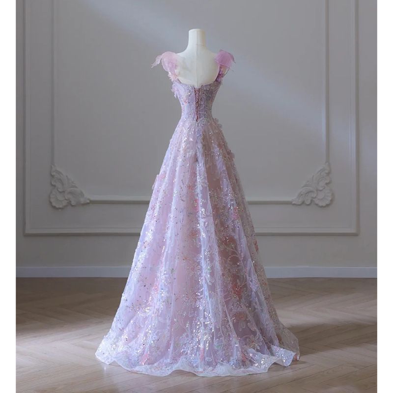 New Purple Flower Dress Banquet Dress Ball Dress_voghion.com