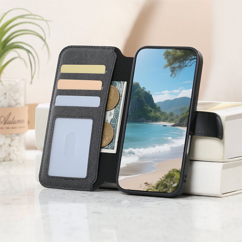 TechGlobe Compatible 17 Magnetic 2-in-1 Structure IPhone 16 Flip Cover Protective Leather With Coin And Card Slot PU Phone_voghion.com