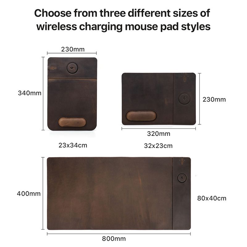 15W Wireless Fast Chargers Pad With Genuine Leather Charging Mouse Mat For PC Computers Laptops Office Accessories_voghion.com