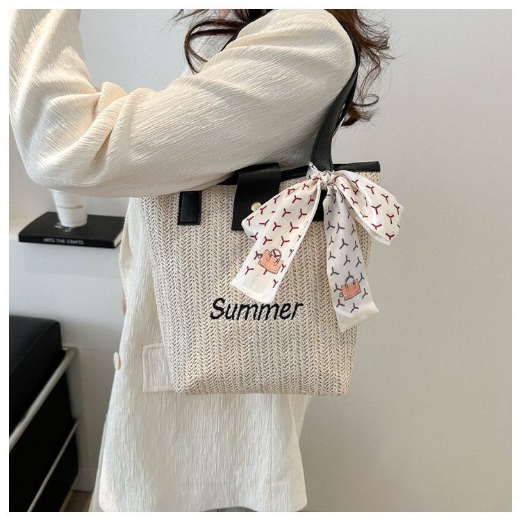 Borsa secchiello sciarpa personalizzata per ragazza, unica, tessuta 2024, nuova estate, fresca spiaggia Versatile_voghion.com