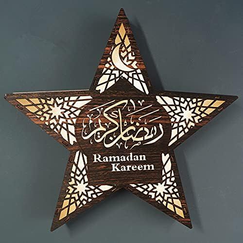 Lampada da parete pentagramma Eid Ramadan Decorazione in legno Eid Parete appesa Luce notturna a LED Mubarak Pendente Forniture per decorazioni per feste musulmane_voghion.com