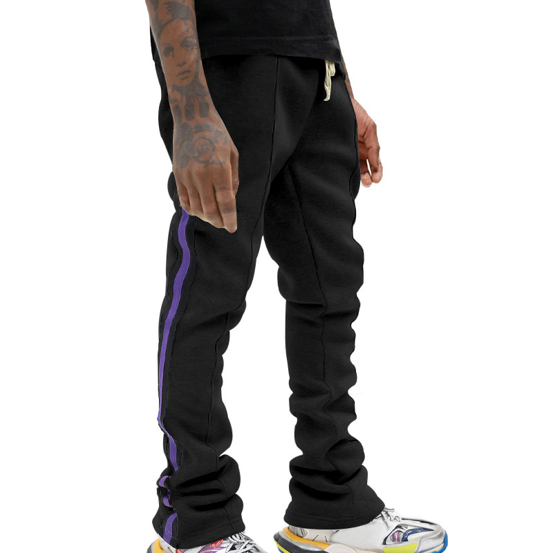 Calça esportiva casual listrada e boca de sino para primavera e outono, nova calça comprida e justa para homens, calça da moda_voghion.com