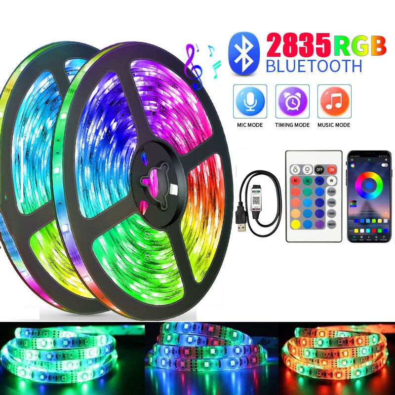 Kit de tira de luces LED RGB de 5 V con control remoto y aplicación - Chip 2835, 60 LED/m, resistente al agua, para retroiluminación de TV y decoración del hogar_voghion.com