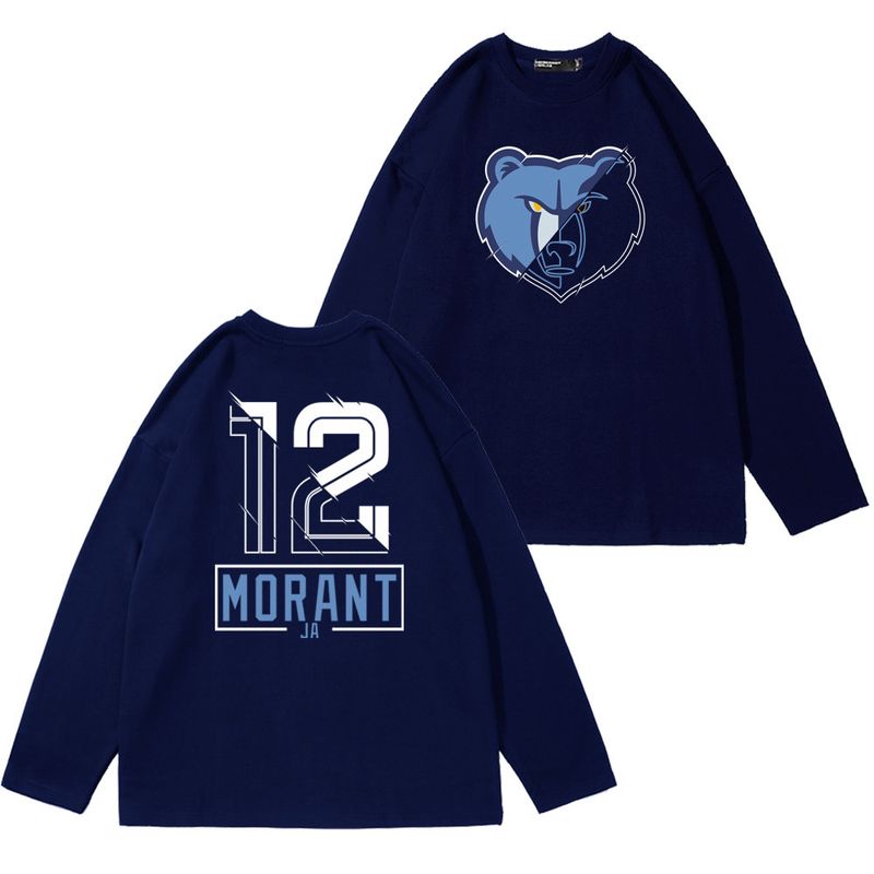 Maglietta a maniche lunghe Basket Sport Grizzlies Team 12 Line Stampa fronte-retro Uomo e donna Coppia Outfit_voghion.com