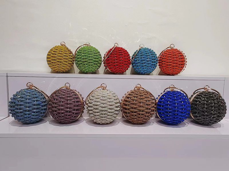 Vævet Design Rhinestone Kugleformet Aften Clutch Tasker Dame Boutique Cirkulære Diamantpunge Og Håndtasker Til Fest_voghion.com