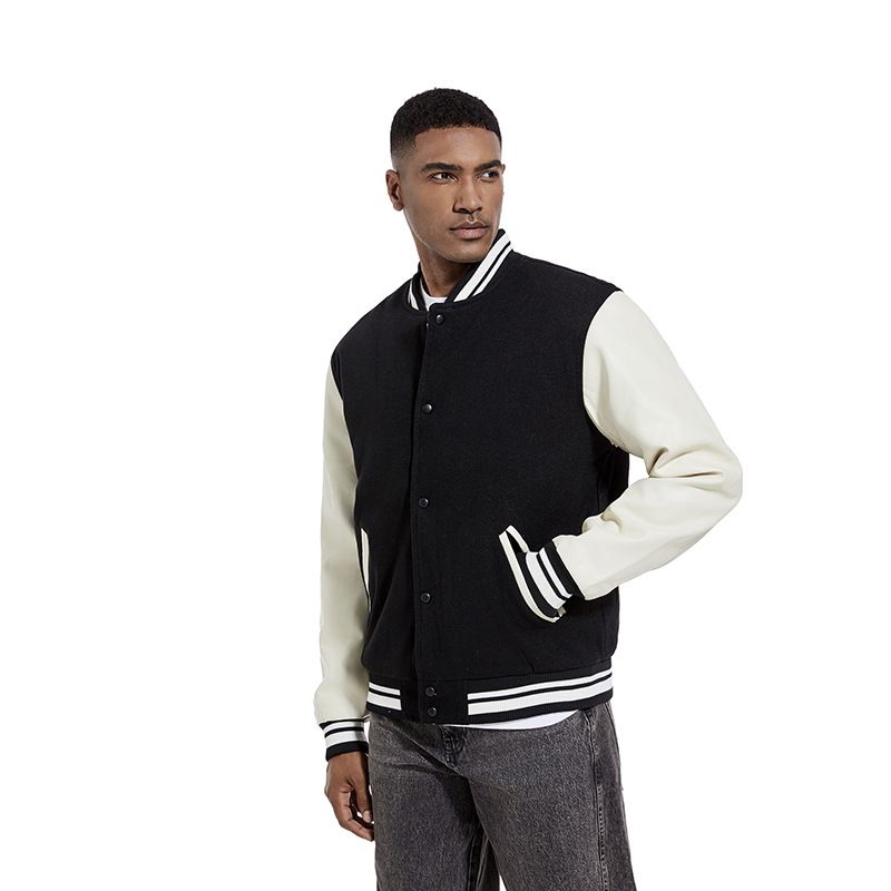 Herbst Winter Mode im amerikanischen Stil Baseballjacke Wolle PU Ärmel Mantel Casual Herrenbekleidung_voghion.com