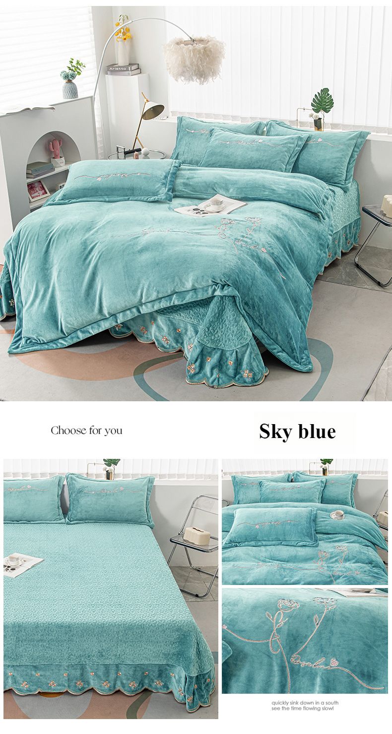 Autumn And Winter Baby Fleece Bed Cover Four-piece Set Thickened Warm Milk Fleece Encrypted Embroidery Padded Bedding_voghion.com