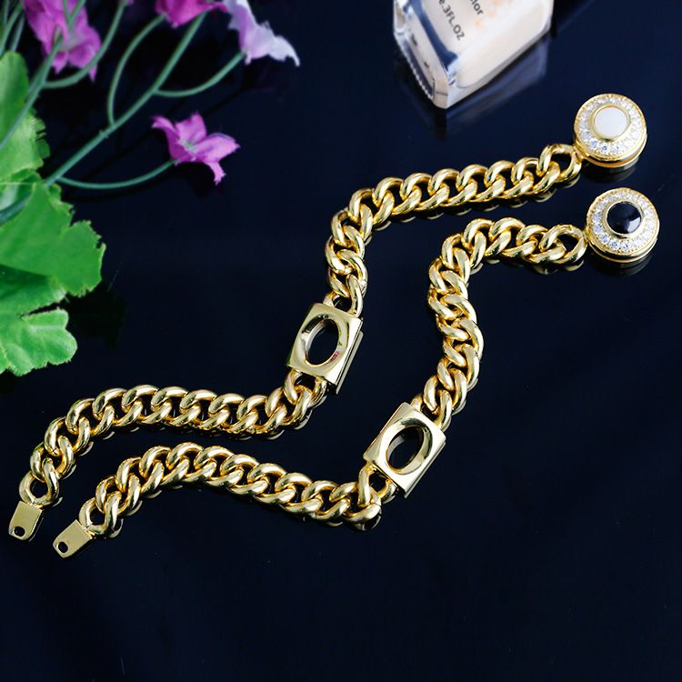 Nuovo bracciale cubano in acciaio inossidabile con intarsi in conchiglia di diamanti e cristalli color oro/bianco, catena spessa_voghion.com