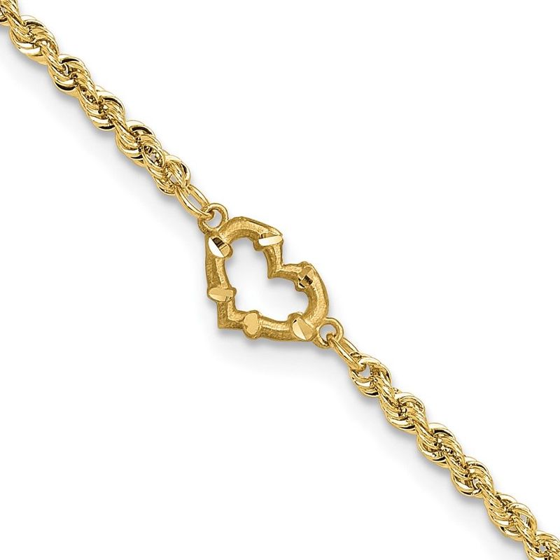 14k Diamond-cut Open Heart Rope 9inch Anklet_voghion.com