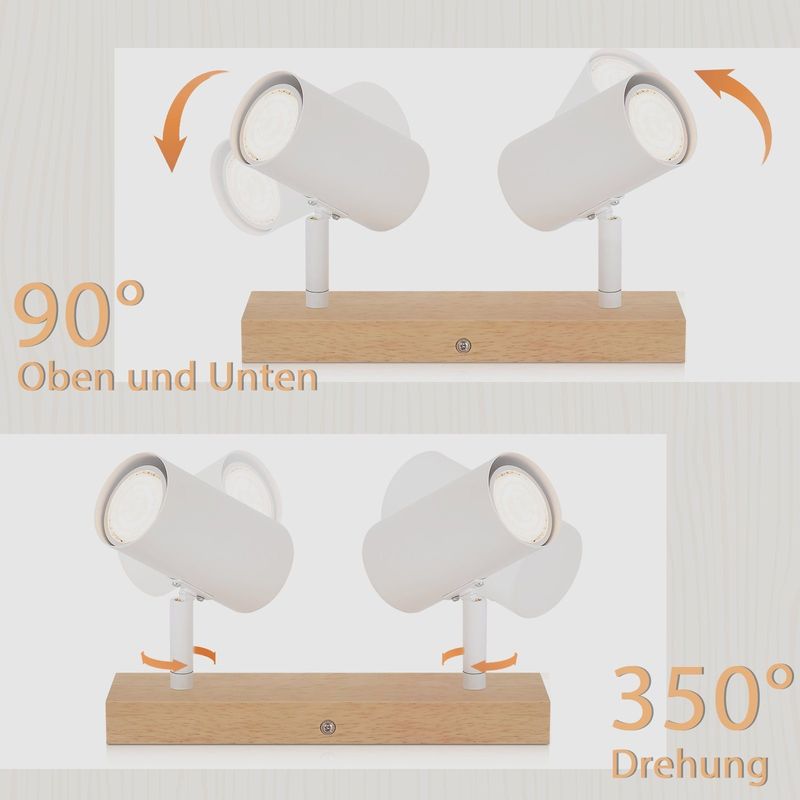 Glitzerlife Deckenstrahler Weiß Holz Deckenleuchte - Deckenlampe GU10 2 Flammig Flurlampe Modern Indoor Deckenspots Schwenkbar 350° Spotslight Für Küchen Korridor_voghion.com