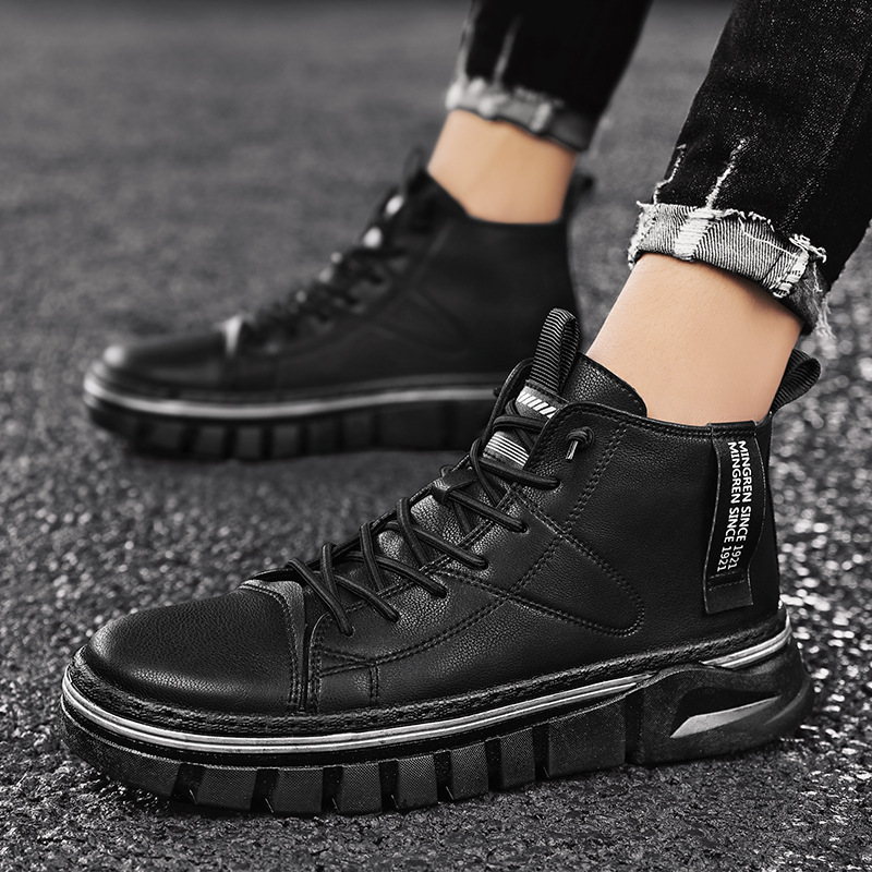 Botas masculinas Martin de cano alto 2023 outono e inverno nova tendência estilo britânico preto aumento locomotiva ferramental moda_voghion.com