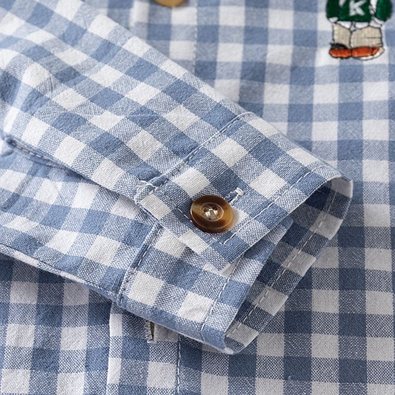 XUANMU Camicie a quadri con orsi carini per ragazzi in cotone per bambini, top a maniche lunghe, vestiti per bambini XB083_voghion.com