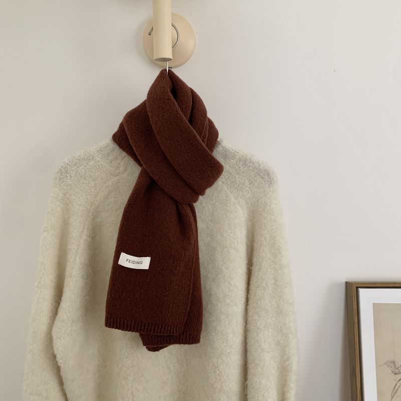 Winterschal Kürbis Orange Einfarbig Flach Gestrickte Wolle Paar Stil Mode Verdickt Warm Schal Einteiliges Haar_voghion.com