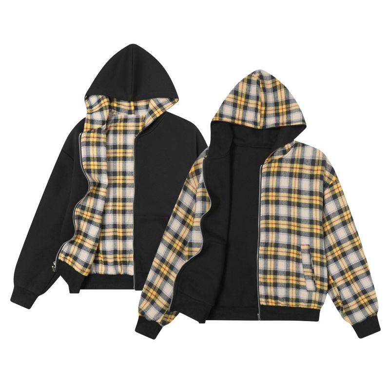 Reversible Hooie Sweatshirt Autumn Winter Men's Casual Sports Shirt Loose Fit Versatile Plai Zipper Jacket Treny_voghion.com
