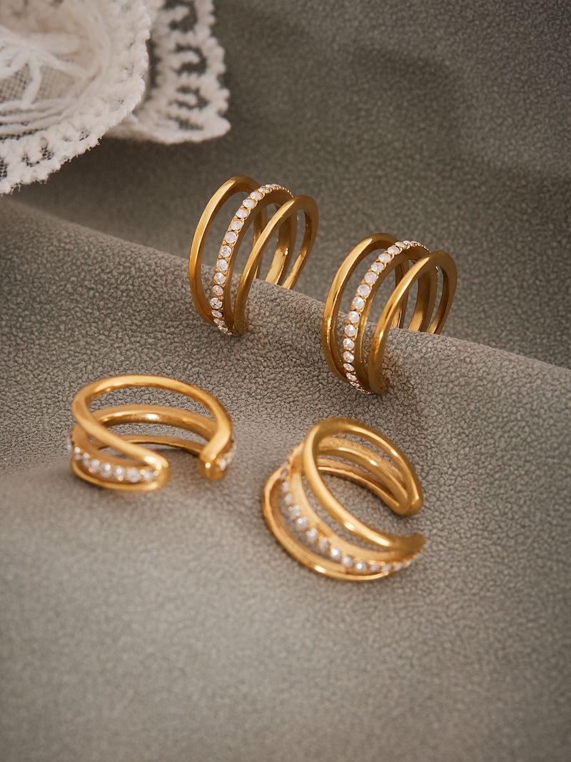 Orecchini a bottone quadrato retrò con foro per orecchio e zircone intarsiato in acciaio al titanio_voghion.com