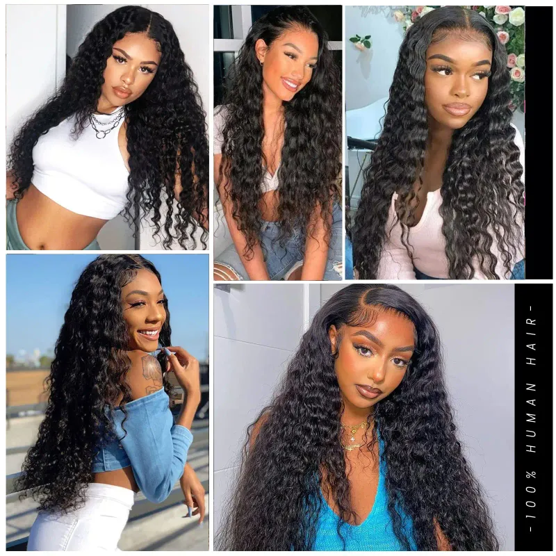 Extensiones de cabello humano Remy con cinta adhesiva de ondas profundas_voghion.com