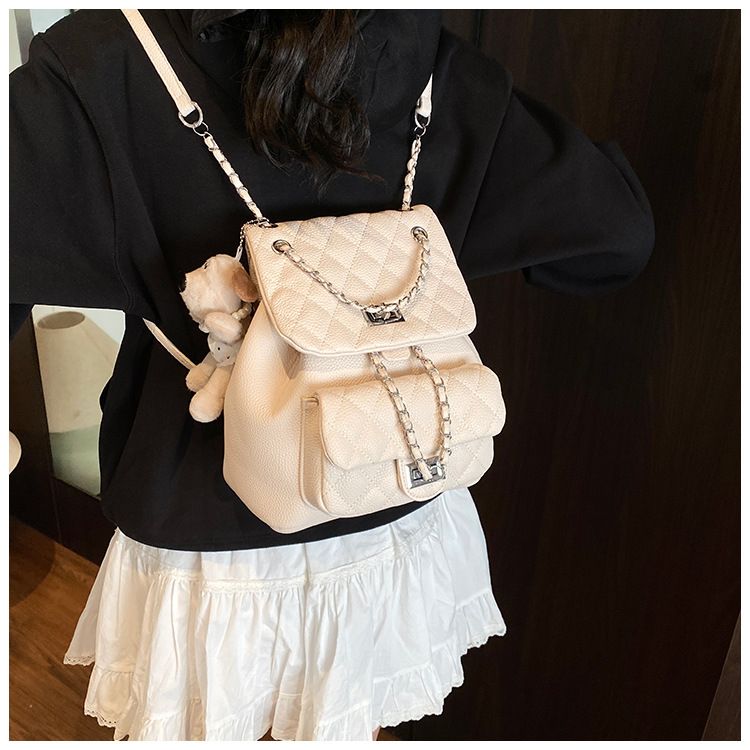 Trendy Quilted Crossbody Bag With Chain Strap - Versatile Shoulder Purse For Women, Soft PU Leather, Lock Closure, Phone Pocket_voghion.com