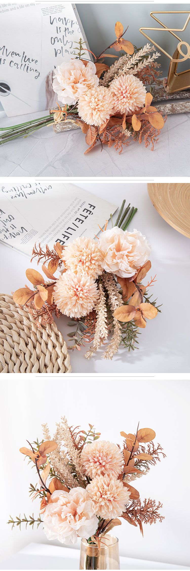 Wandbehang Taoze Löwenzahn Pfingstrose Hand Brief Simulation Blume Design Hochzeit Hand Bouquet Wanddekoration_voghion.com