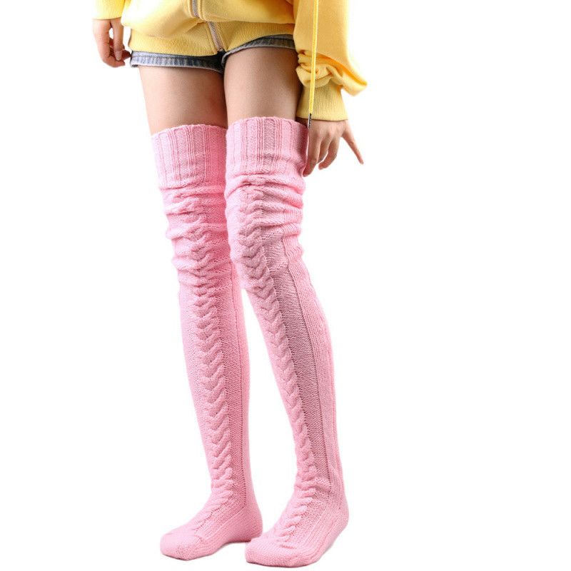 2025d Knitted Warm Foot Covers Solid Color Over-the-Knee Long Tube Slouch Thick Women's Socks_voghion.com