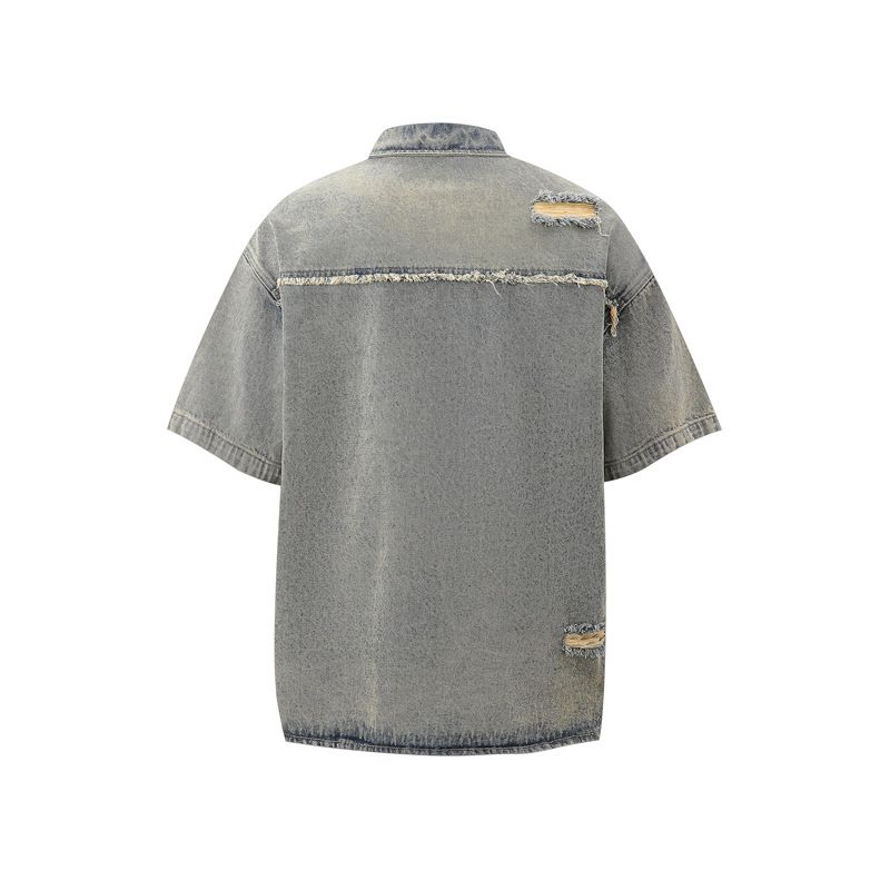 Herrenbekleidung Retro Raw Edge Distressed Ripped Denim Reißverschlussjeans Trendy Loose Casual Vielseitige Arbeitskleidung Männer und Frauen Anzüge_voghion.com
