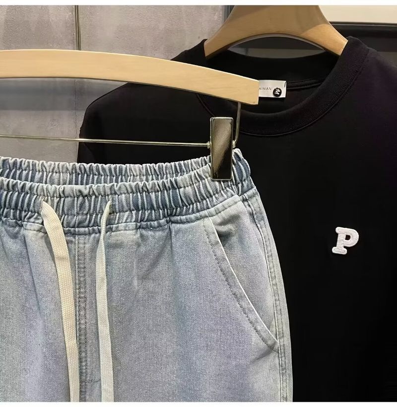 Trendy Herren Casual Workwear Denim Shorts, Sommer Multi Mouth Bag, Elastische Taille, Arbeitskleidung Capris_voghion.com