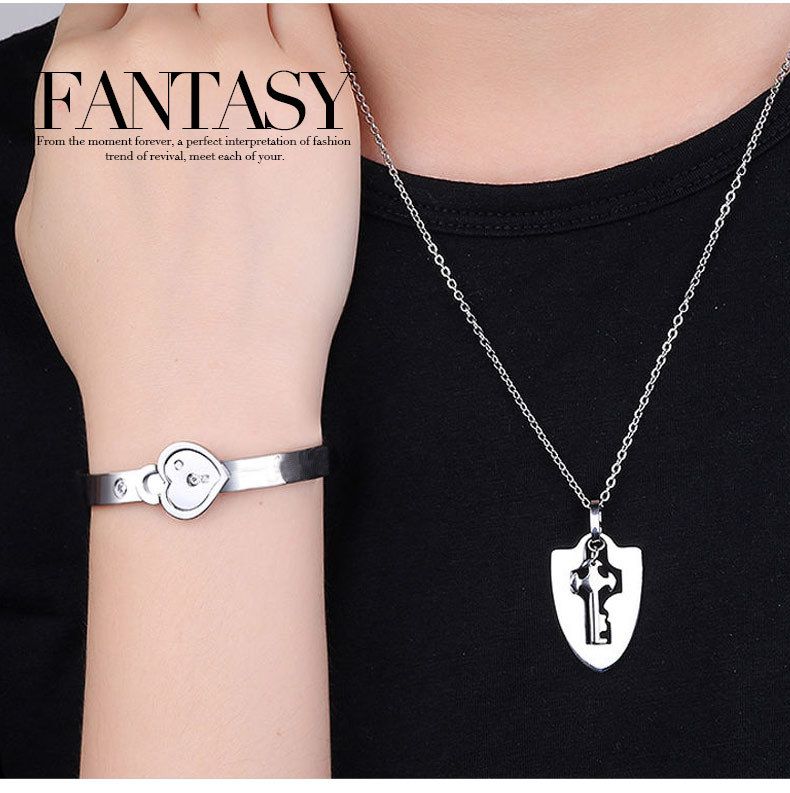 Bijoux pour femmes, bracelet et collier pour couple, cadenas d'amour, cœur entrelacé, s'élevant vers le ciel, cadeau de Saint-Valentin_voghion.com