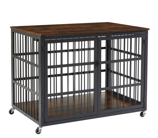 Furniture Style Dog Crate Wrought Iron Frame Door With Side Openings, Grey, 43.3''W X 29.9''D X 33.5''H._voghion.com