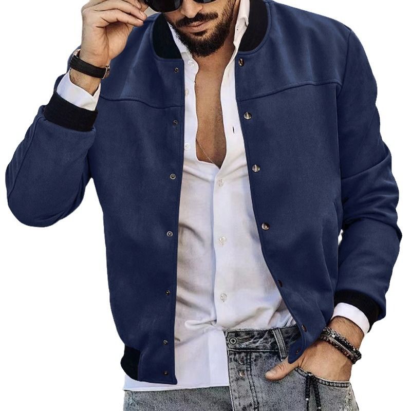CT 24 Autumn Winter Suede Stand Collar Men's Button Cardigan Jacket Casual American Style Coat Men_voghion.com