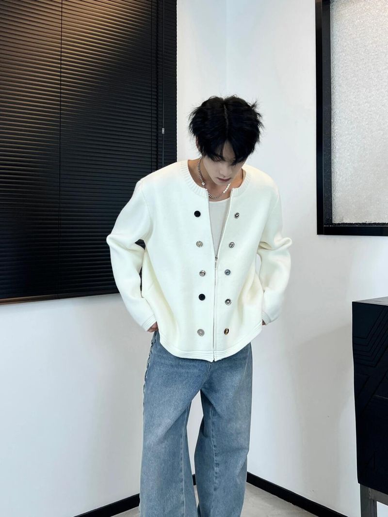 Korean Cardigan Sweater For Men, Spring And Autumn American Style Double-Breasted Zipper Knitwear, High-End -Style_voghion.com