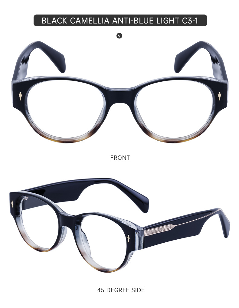 La nuova montatura con inserto in acido propionico cat-eye da donna può essere abbinata alla montatura da vista per miopia da uomo_voghion.com