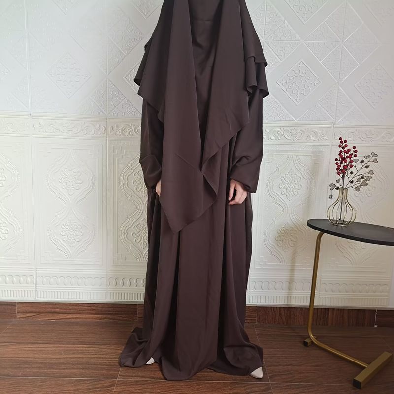 Vestido de dos piezas con hiyab, holgado, con mangas murciélago y color liso para mujer de Dubái, P105_voghion.com