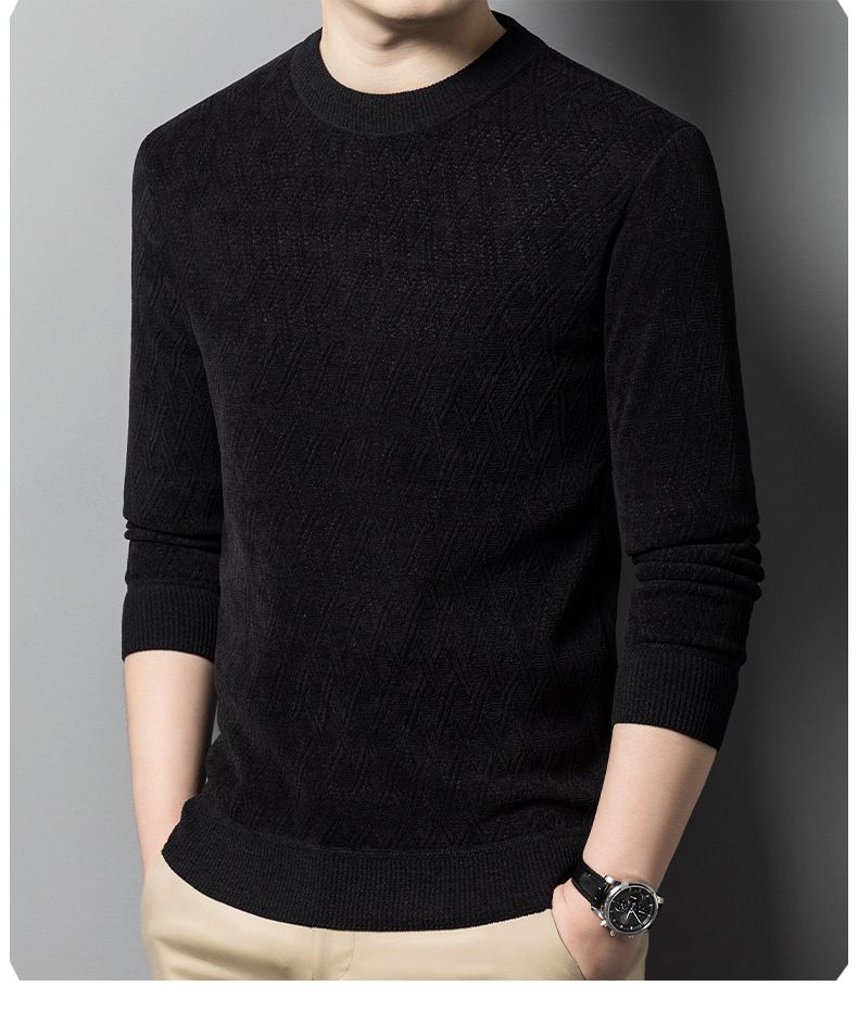 Männerkleeder Pullover plus Samt verdickte Jacquard Diamantmuster Eendeel Samt waarm Top einfarweg ënnescht Ronn Hals Pullover_voghion.com