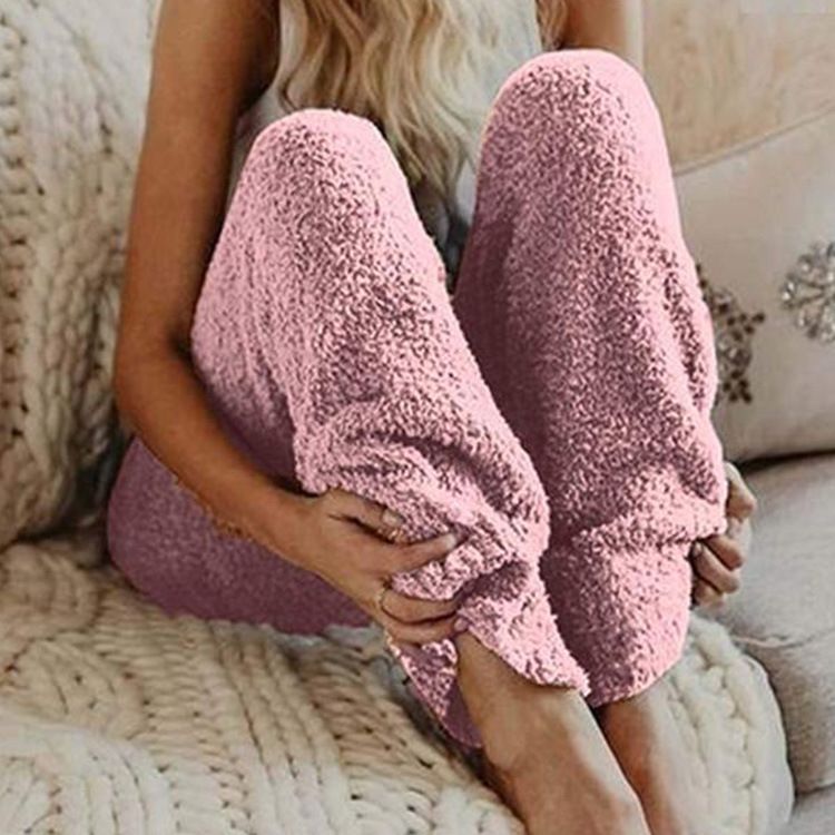 Women's autumn and winter popular double-sided velvet warm solid color women's plush pants_voghion.com