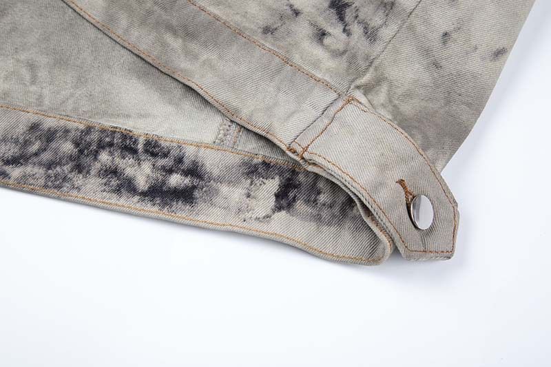 Giacca in denim retrò con risvolto, tinta unita e lavata, stile street casual, stile casual, per uomo, marchio di abbigliamento maschile_voghion.com