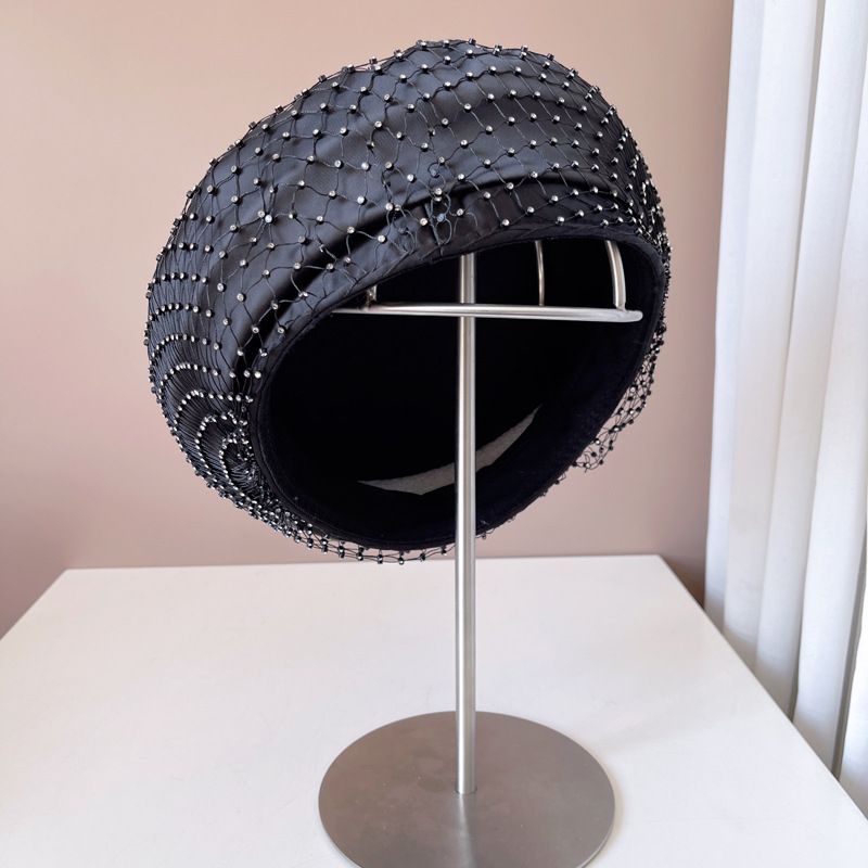 New Arrivals Mesh Full Diamonds Beret Rhinestone Women's French Painter Hats Pumpkin Hat All-month Female Berets Caps_voghion.com