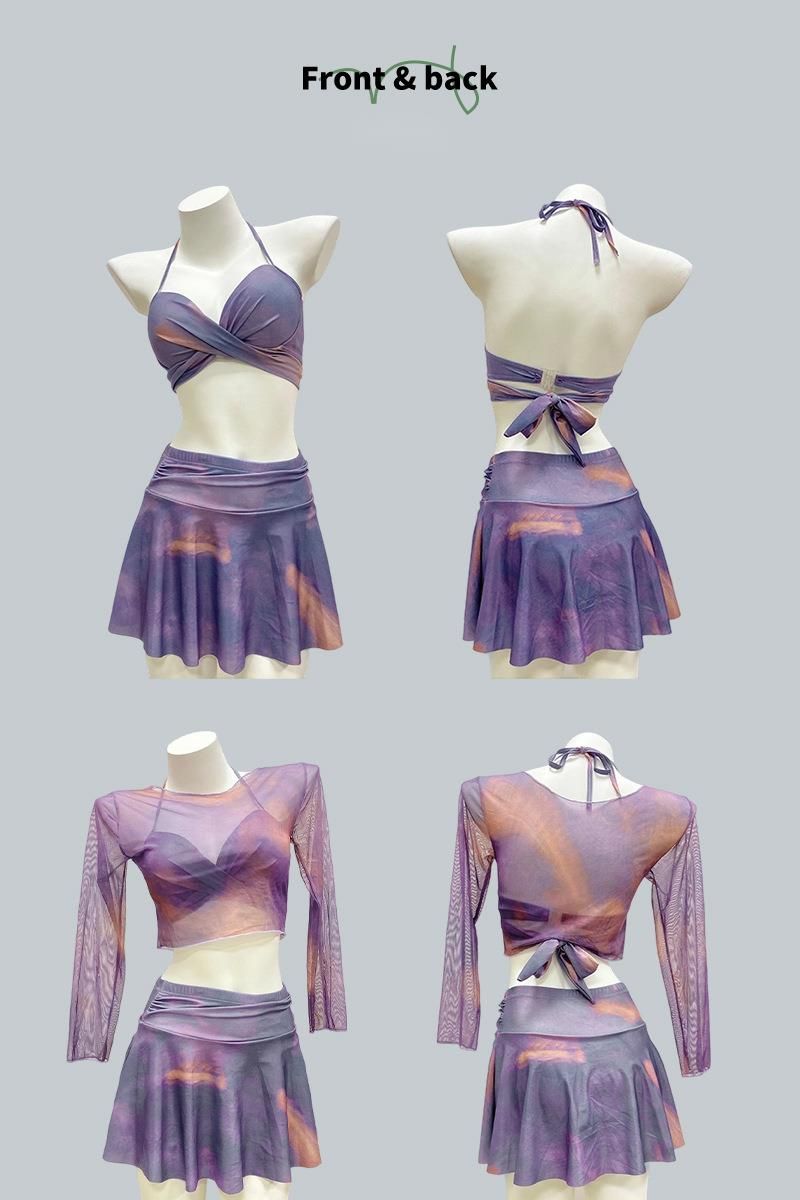 Maillot de bain trois pièces pour femme, ensemble bikini sexy en maille violette, vêtements de vacances aux sources chaudes, nouvelle collection 2025_voghion.com