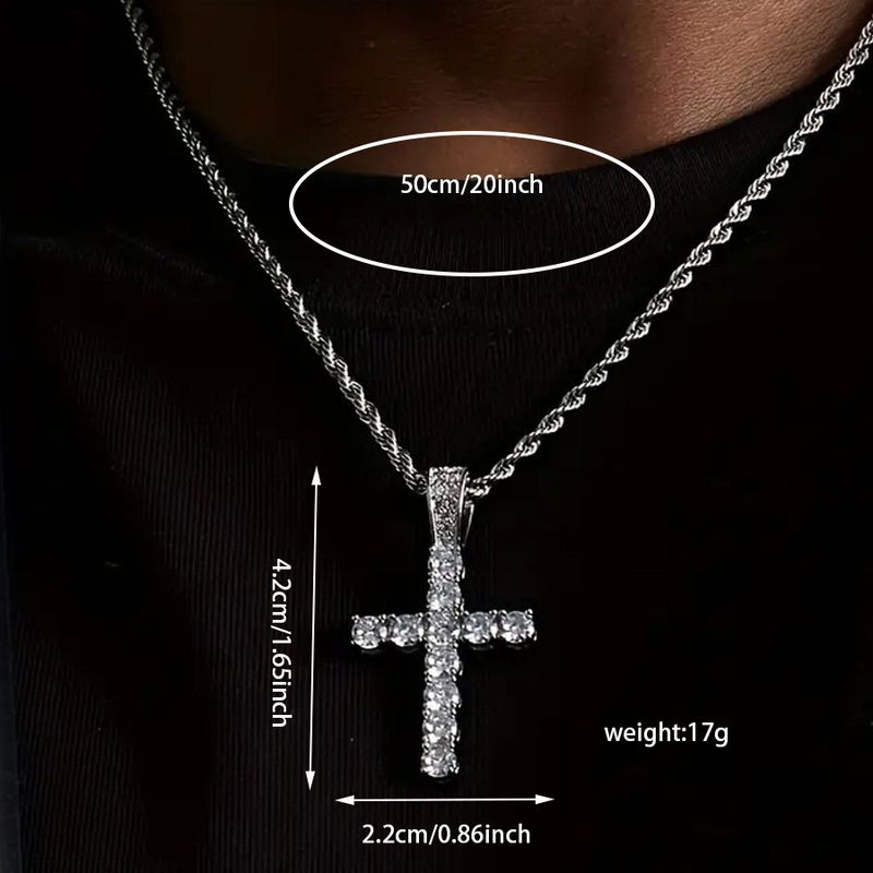 Mode koppar inlagt zirkon kors mäns enkla smycken casual hip hop halsband hänge mäns populära halsband_voghion.com