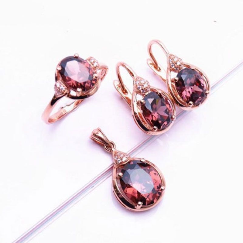 Women's Jewelry Purple Gold Plated With Rose Gold Fashionable Shiny Colored Gold Inlaid Zircon Smoky Zircon Earrings_voghion.com