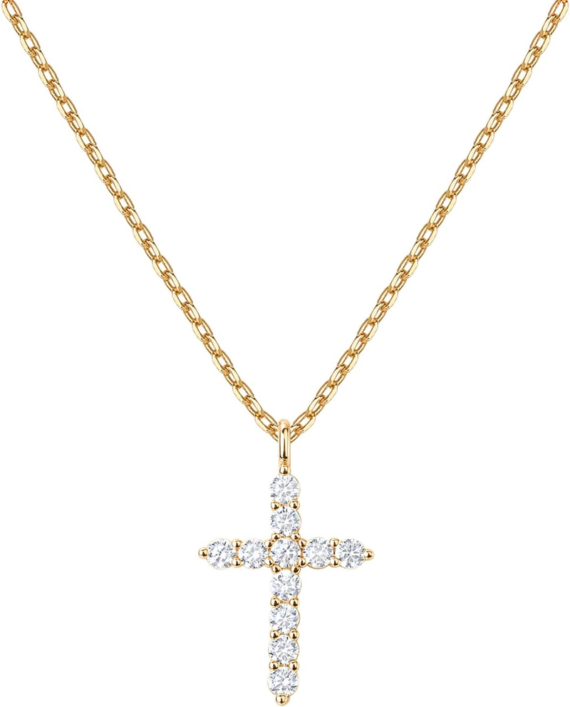 Collar PAVOI con circonitas cúbicas bañado en oro de 14 quilates para mujer | Collares con colgante de cruz y fe_voghion.com