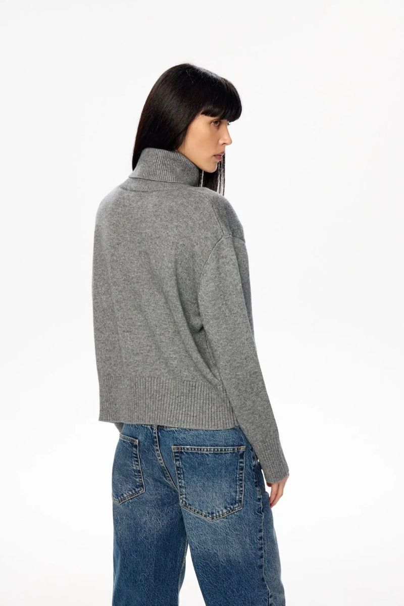Pull oversize en tricot à col montant pour femme – Pull doux et confortable en mélange acrylique (10 couleurs) – Chic décontracté pour les rendez-vous café d'automne_voghion.com