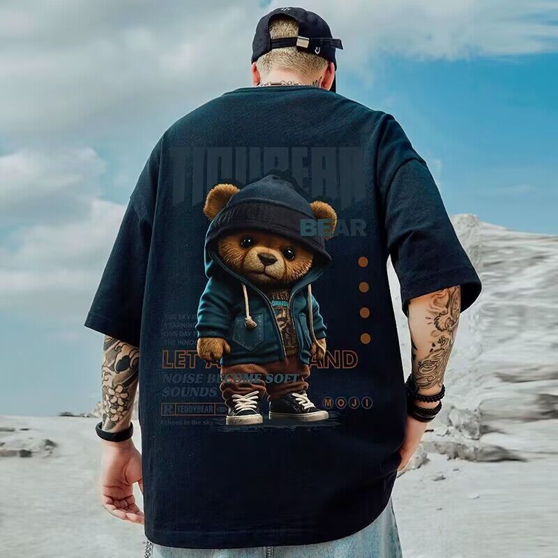 Herenkleding Plus-size Trend Merk Fat Herenkleding Grote Maat Losse Beer Puur Katoen Korte Mouw T-shirt Half Mouw Zomer Trend_voghion.com