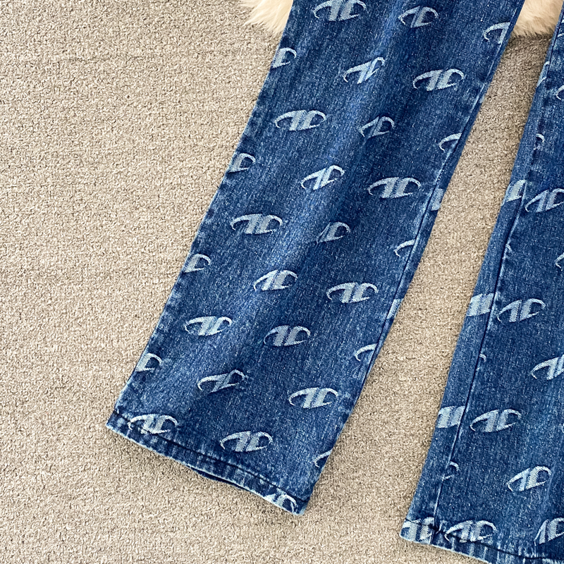 Roupas femininas Moda feminina Colete jeans sem alças Conjunto de duas peças de calças casuais de cintura alta e emagrecimento de perna reta_voghion.com