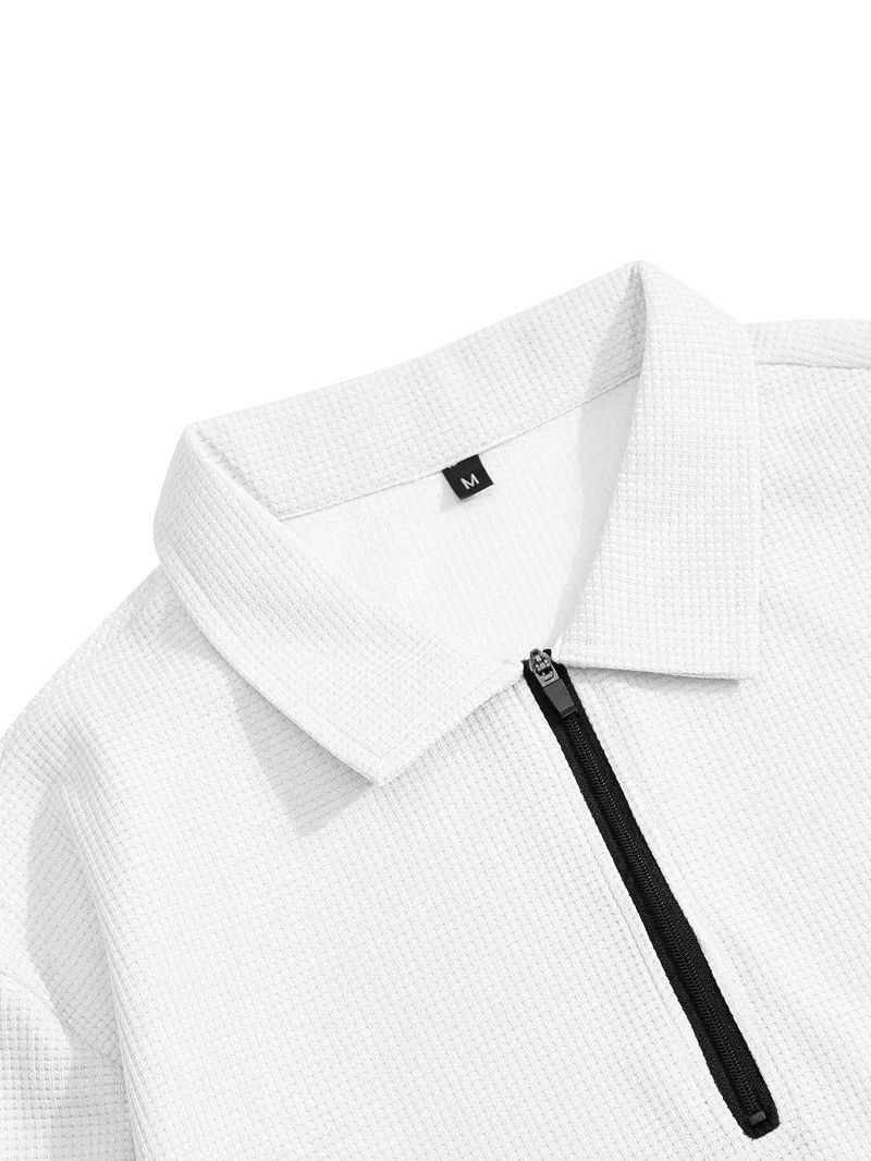 Men's Clothing Spring And Autumn Solid Color Waffle Lapel Zipper Long Sleeved Trousers Casual Suit_voghion.com