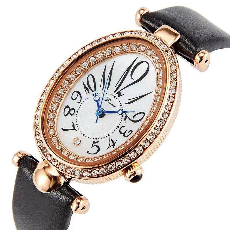 Nuovo orologio da polso da donna ovale, versatile, alla moda, tempestato di diamanti, piccolo e lussuoso, al quarzo in stile foresta_voghion.com