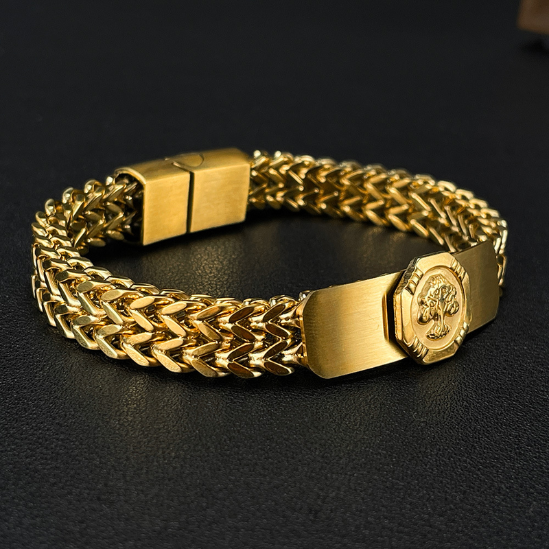 Bracciale da uomo in acciaio inossidabile Lucky Tree placcato oro e acciaio al titanio_voghion.com